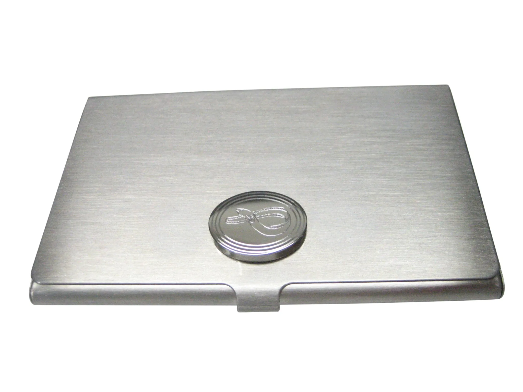Silver Toned Oval Etched Eel Fish Business Card Holder