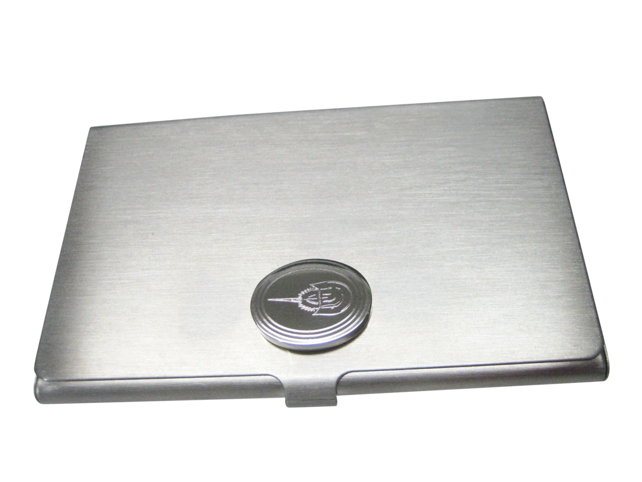 Silver Toned Oval Etched Horseshoe Crab Business Card Holder