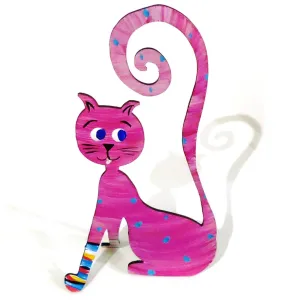 Sitting Cat Photo Holder - Polka Dot Pink