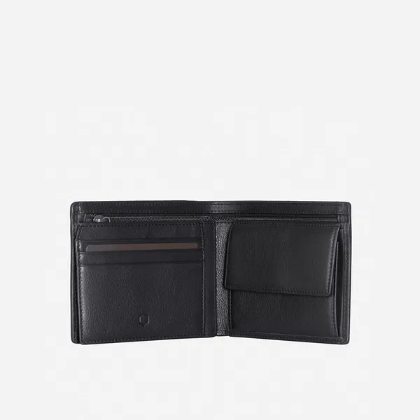 SLIM BIFOLD CARD HOLDER WITH COIN, SOFT BLACK