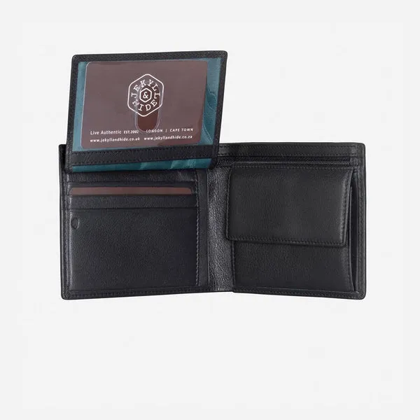 SLIM BIFOLD CARD HOLDER WITH COIN, SOFT BLACK