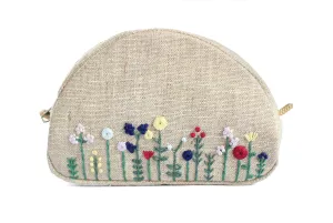 Small embroidered cosmetic bag Flowers embroidery makeup bag for women Floral makeup zipper pouch for bridesmaids