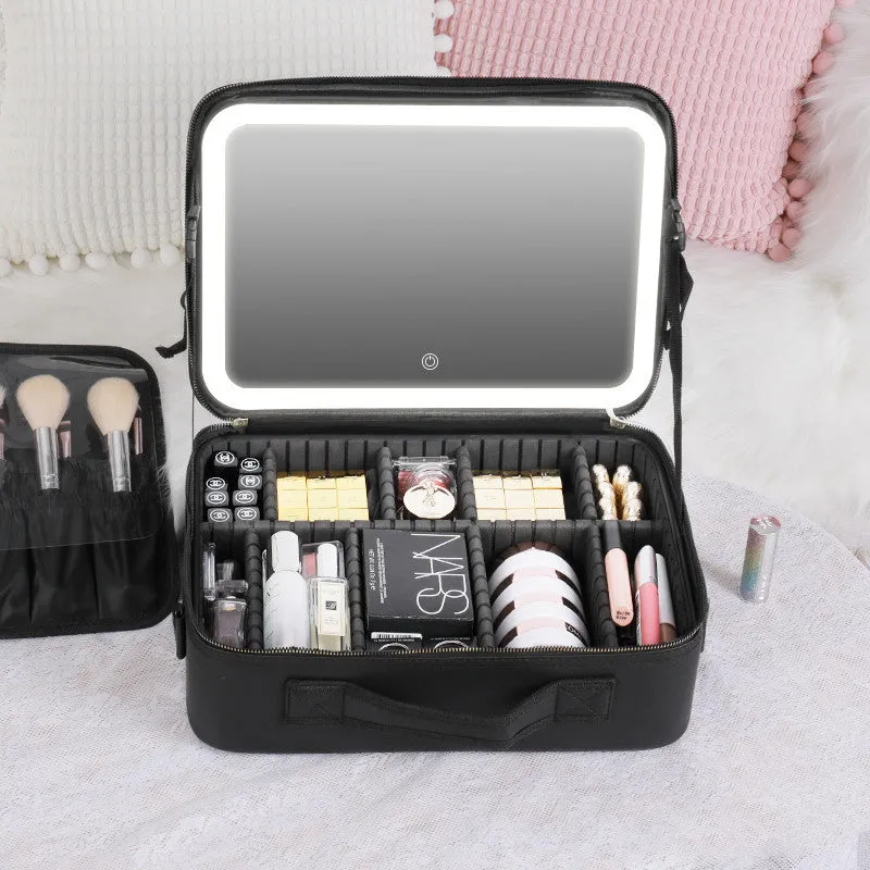 Smart LED Cosmetic Case With Mirror Cosmetic Bag