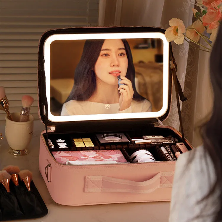 Smart LED Cosmetic Case With Mirror Cosmetic Bag