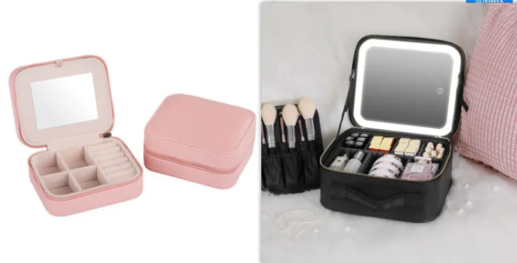 Smart LED Cosmetic Case With Mirror Cosmetic Bag