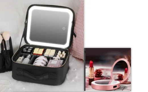 Smart LED Cosmetic Case With Mirror Cosmetic Bag