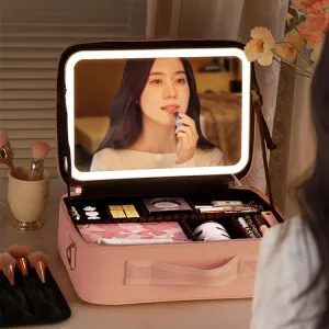 Smart LED Cosmetic Case With Mirror Cosmetic Bag
