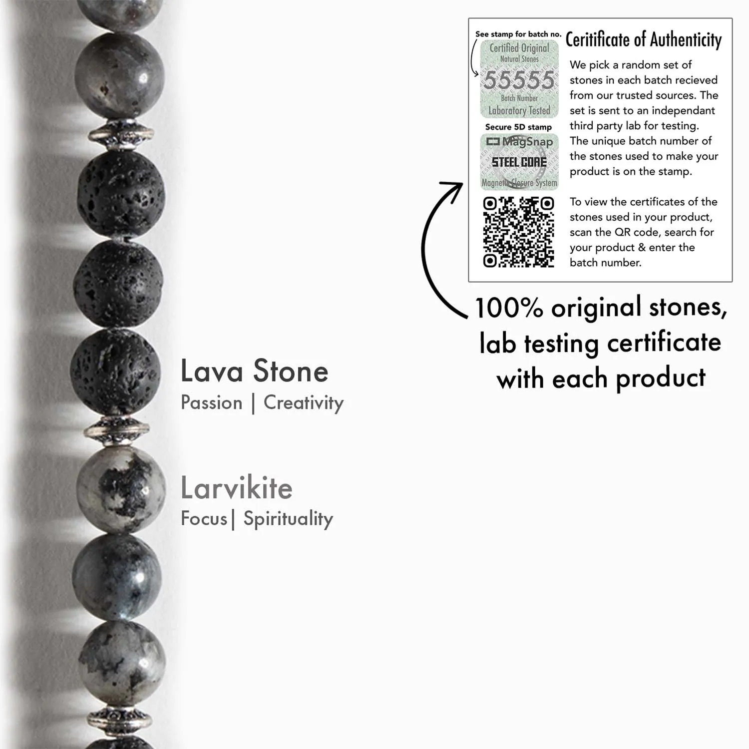 Spiritual Lava and Larvikite Natural Stone Bracelet with MagSnap 2