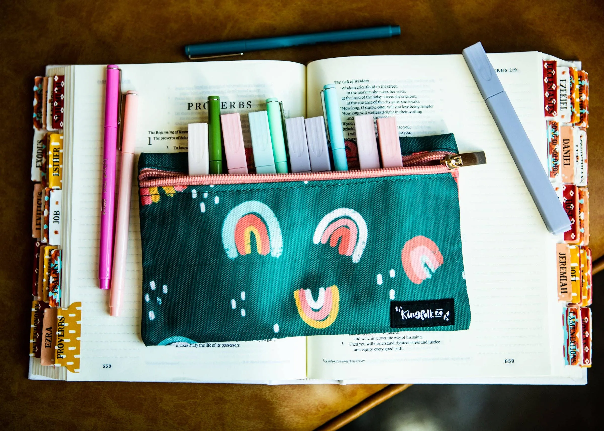 Spring Showers Mini Rainbow Pencil   Pen   Highlighter Pouch