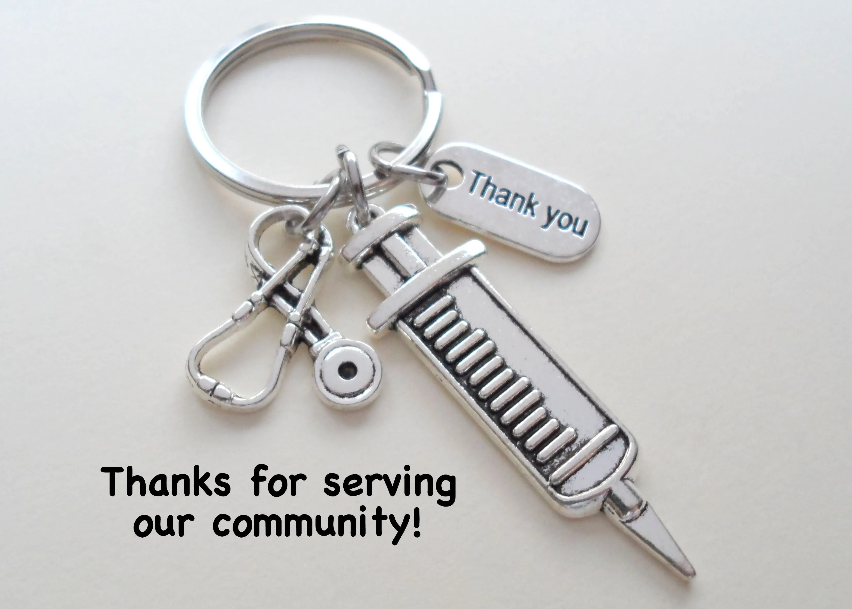 Syringe & Stethoscope Charm Keychain, Nurse Gift, Hospital Staff Appreciation Gift, Medical Team Gift, Thank You Gift