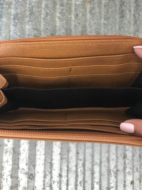 Tan Leather Tooled Hair on hide Wallet