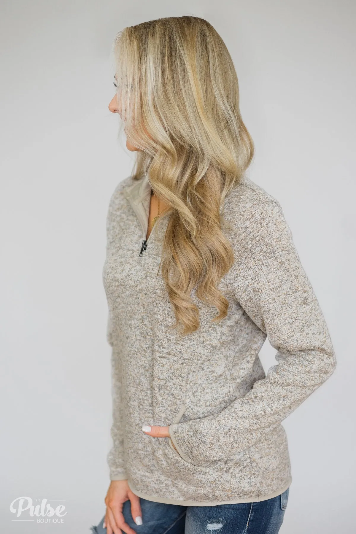 Thread & Supply Pullover Quarter Zip- Heather Oatmeal