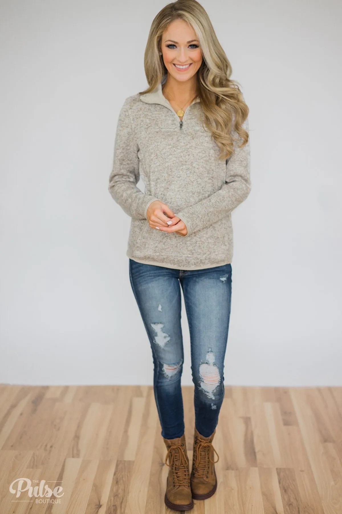Thread & Supply Pullover Quarter Zip- Heather Oatmeal