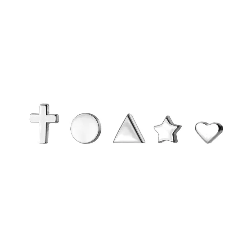 Tiny Star/Cross/Heart/Triangle/Round Stud Earrings-SS013