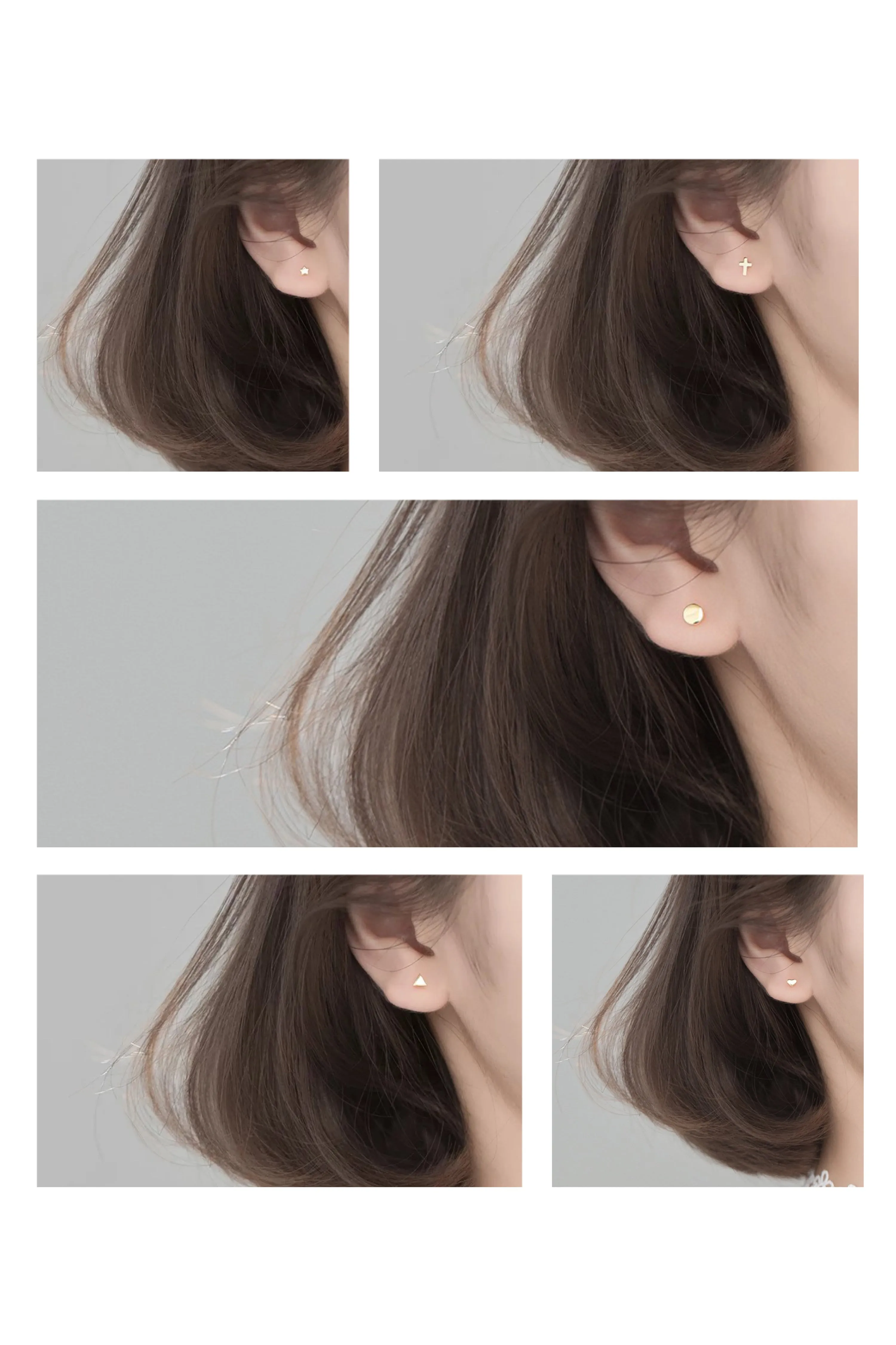 Tiny Star/Cross/Heart/Triangle/Round Stud Earrings-SS013