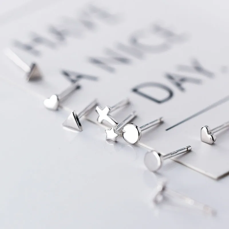 Tiny Star/Cross/Heart/Triangle/Round Stud Earrings-SS013