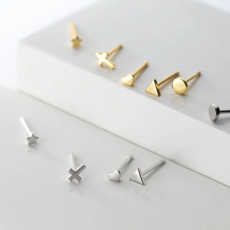 Tiny Star/Cross/Heart/Triangle/Round Stud Earrings-SS013