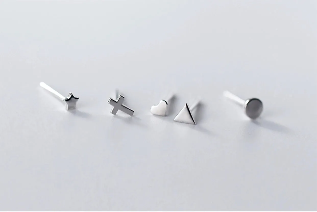 Tiny Star/Cross/Heart/Triangle/Round Stud Earrings-SS013