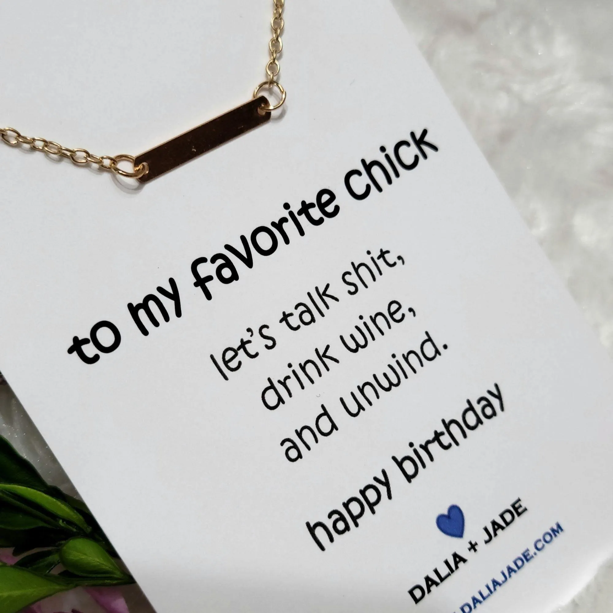 To My Favorite Chick - Gold Horizontal Bar Necklace