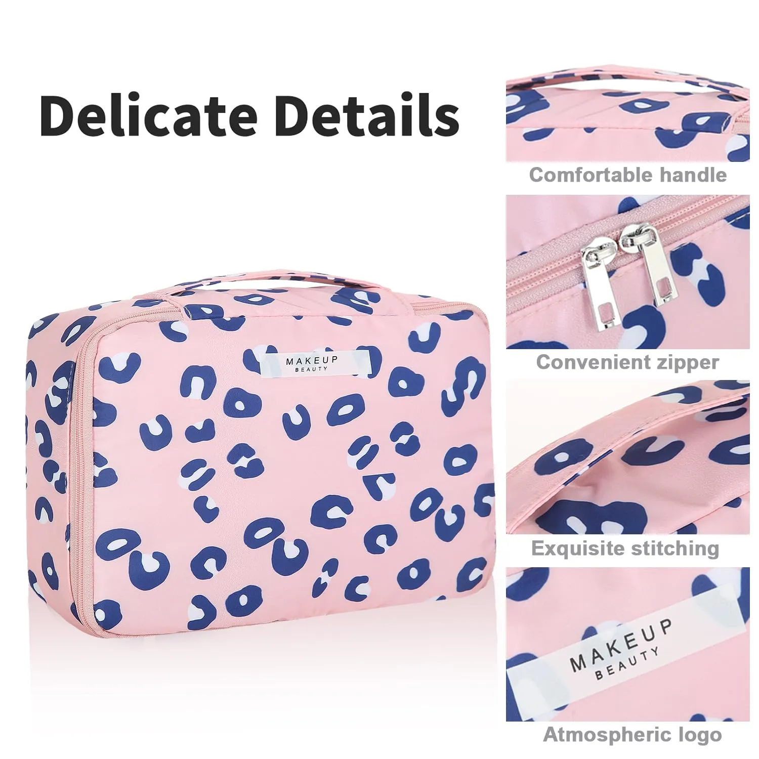 Travel Makeup Bag Cosmetic Bag Makeup Bag Toiletry bag for women and men (Pink Leopard)
