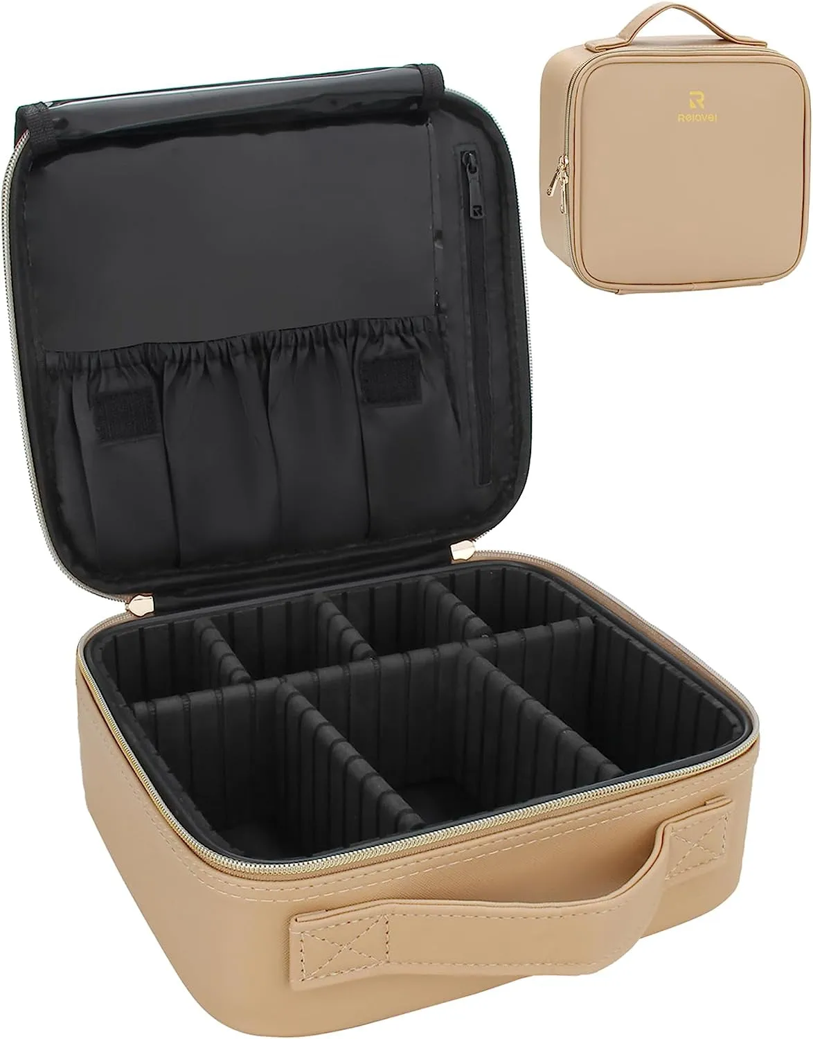 Travel Makeup Train Case Makeup Cosmetic Case Organizer Portable Artist Storage Bag with Adjustable Dividers for Cosmetics Makeup Brushes Toiletry Jewelry Digital Accessories Black