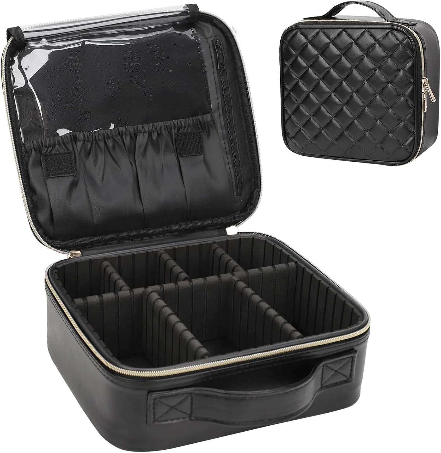 Travel Makeup Train Case Makeup Cosmetic Case Organizer Portable Artist Storage Bag with Adjustable Dividers for Cosmetics Makeup Brushes Toiletry Jewelry Digital Accessories Black