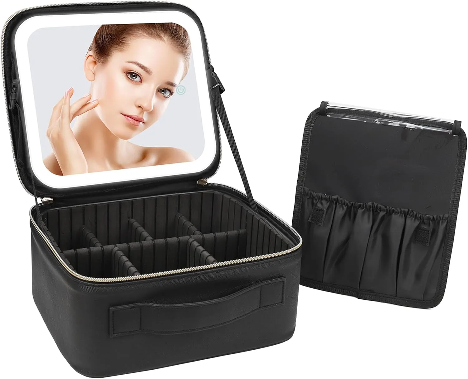 Travel Makeup Train Case Makeup Cosmetic Case Organizer Portable Artist Storage Bag with Adjustable Dividers for Cosmetics Makeup Brushes Toiletry Jewelry Digital Accessories Black