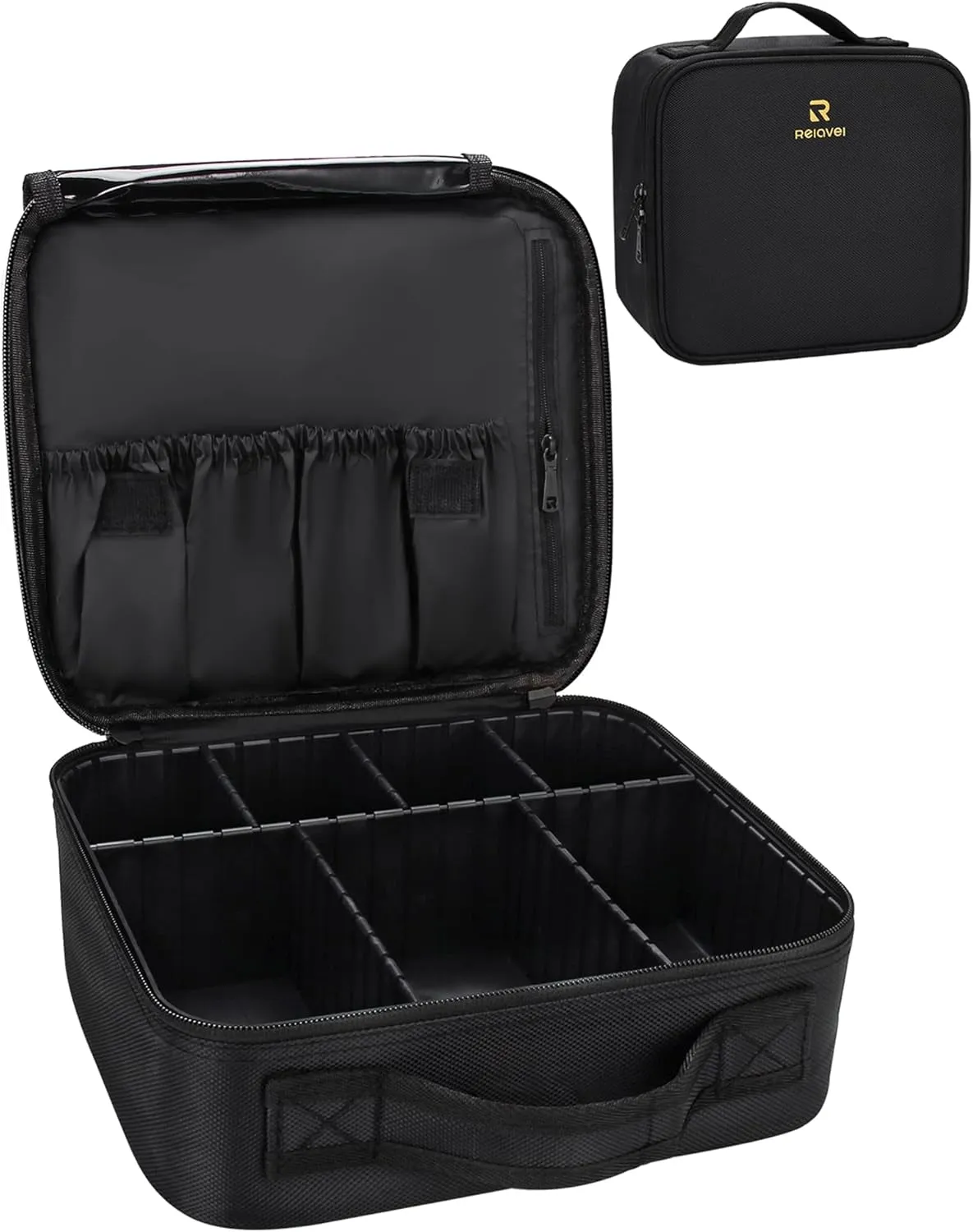 Travel Makeup Train Case Makeup Cosmetic Case Organizer Portable Artist Storage Bag with Adjustable Dividers for Cosmetics Makeup Brushes Toiletry Jewelry Digital Accessories Black