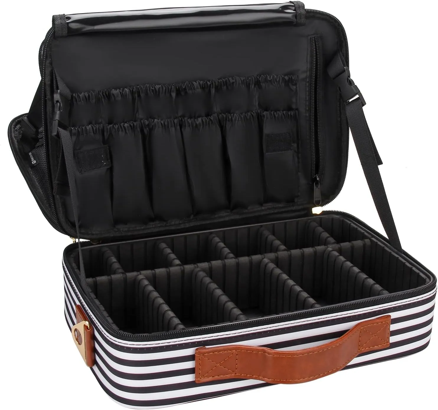 Travel Makeup Train Case Makeup Cosmetic Case Organizer Portable Artist Storage Bag with Adjustable Dividers for Cosmetics Makeup Brushes Toiletry Jewelry Digital Accessories Black