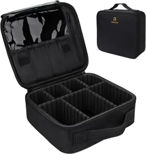Travel Makeup Train Case Makeup Cosmetic Case Organizer Portable Artist Storage Bag with Adjustable Dividers for Cosmetics Makeup Brushes Toiletry Jewelry Digital Accessories Black