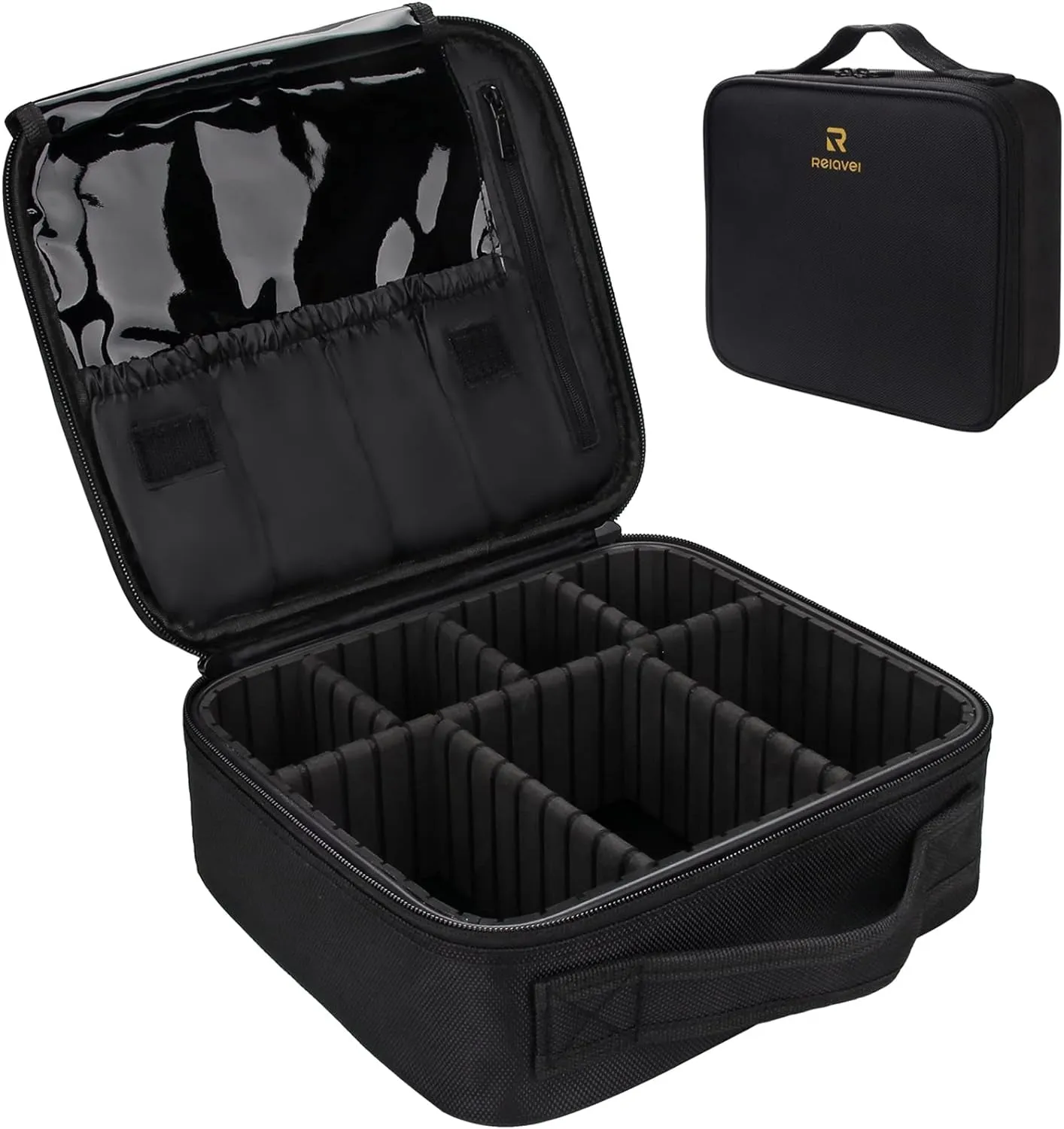 Travel Makeup Train Case Makeup Cosmetic Case Organizer Portable Artist Storage Bag with Adjustable Dividers for Cosmetics Makeup Brushes Toiletry Jewelry Digital Accessories Black