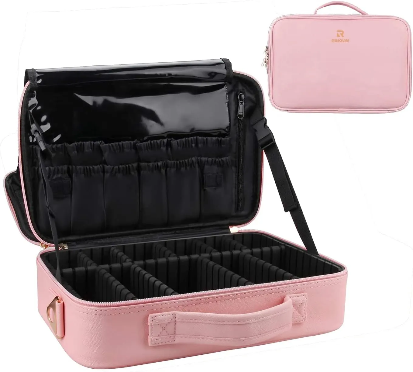 Travel Makeup Train Case Makeup Cosmetic Case Organizer Portable Artist Storage Bag with Adjustable Dividers for Cosmetics Makeup Brushes Toiletry Jewelry Digital Accessories Black
