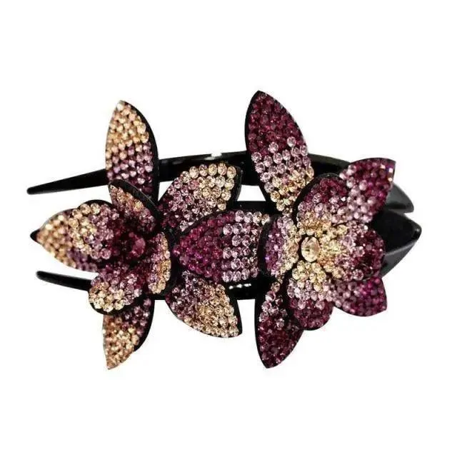 Trendy Rhinestone Double Flower Hair Clip Elegant Crystal Hair Combs Non-slip Comb Rhinestone Hairpins Pearls Design Women Hair Clips Rhinestone Floral Hair Clips For Women
