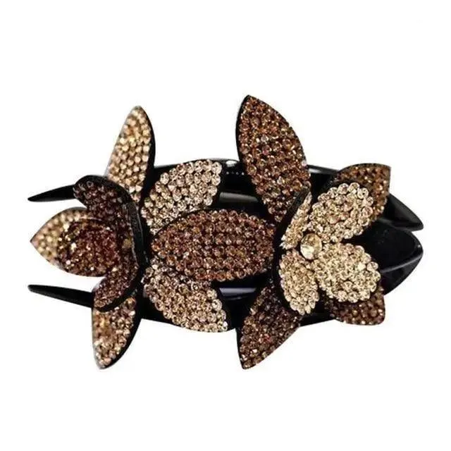 Trendy Rhinestone Double Flower Hair Clip Elegant Crystal Hair Combs Non-slip Comb Rhinestone Hairpins Pearls Design Women Hair Clips Rhinestone Floral Hair Clips For Women