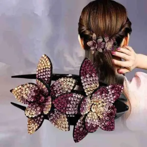 Trendy Rhinestone Double Flower Hair Clip Elegant Crystal Hair Combs Non-slip Comb Rhinestone Hairpins Pearls Design Women Hair Clips Rhinestone Floral Hair Clips For Women