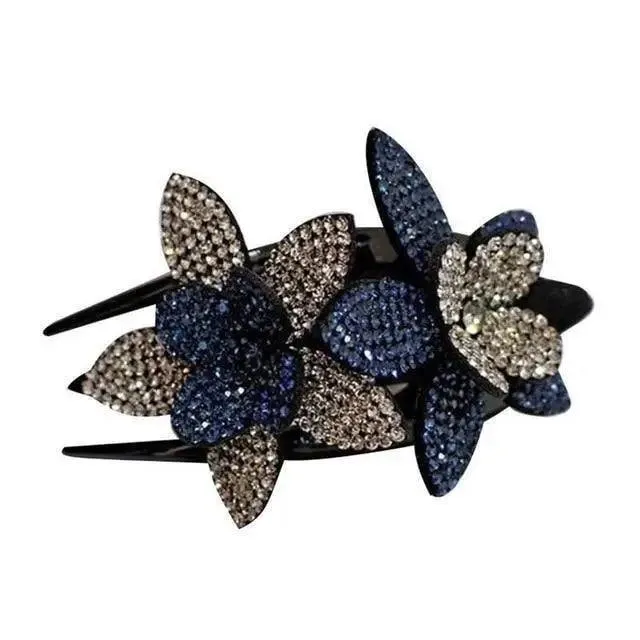 Trendy Rhinestone Double Flower Hair Clip Elegant Crystal Hair Combs Non-slip Comb Rhinestone Hairpins Pearls Design Women Hair Clips Rhinestone Floral Hair Clips For Women