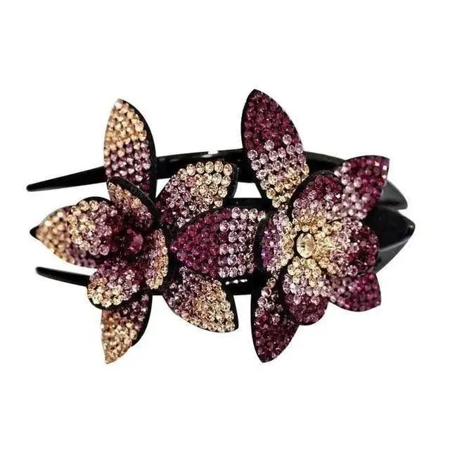 Trendy Rhinestone Double Flower Hair Clip Elegant Crystal Hair Combs Non-slip Comb Rhinestone Hairpins Pearls Design Women Hair Clips Rhinestone Floral Hair Clips For Women