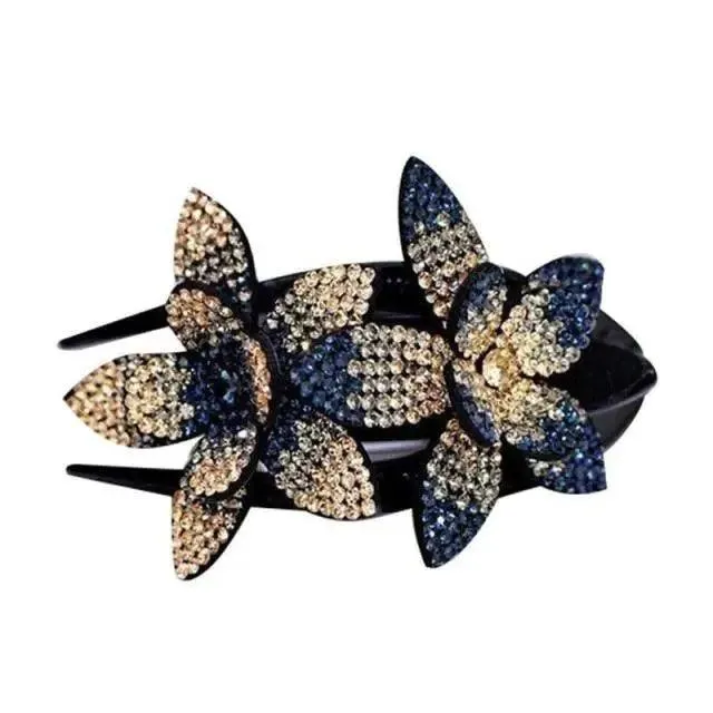 Trendy Rhinestone Double Flower Hair Clip Elegant Crystal Hair Combs Non-slip Comb Rhinestone Hairpins Pearls Design Women Hair Clips Rhinestone Floral Hair Clips For Women
