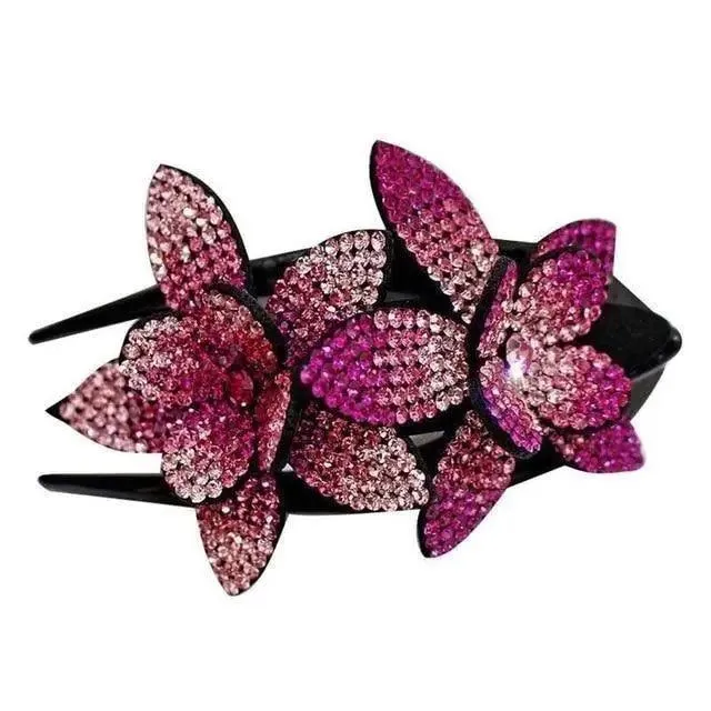 Trendy Rhinestone Double Flower Hair Clip Elegant Crystal Hair Combs Non-slip Comb Rhinestone Hairpins Pearls Design Women Hair Clips Rhinestone Floral Hair Clips For Women