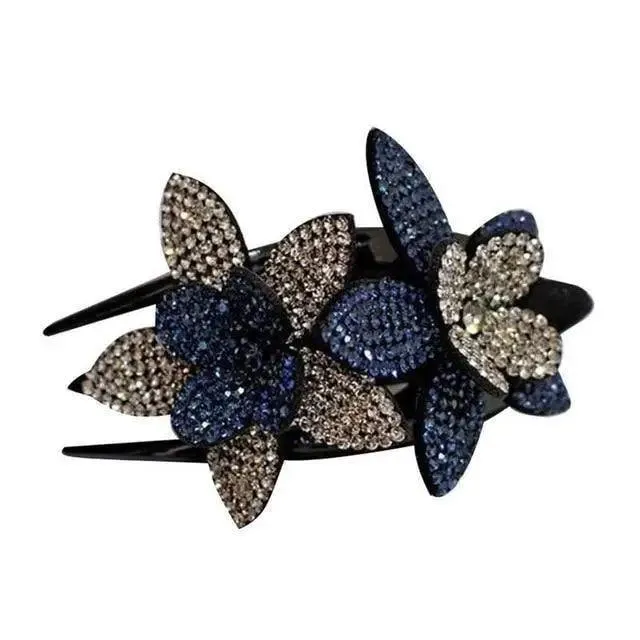 Trendy Rhinestone Double Flower Hair Clip Elegant Crystal Hair Combs Non-slip Comb Rhinestone Hairpins Pearls Design Women Hair Clips Rhinestone Floral Hair Clips For Women