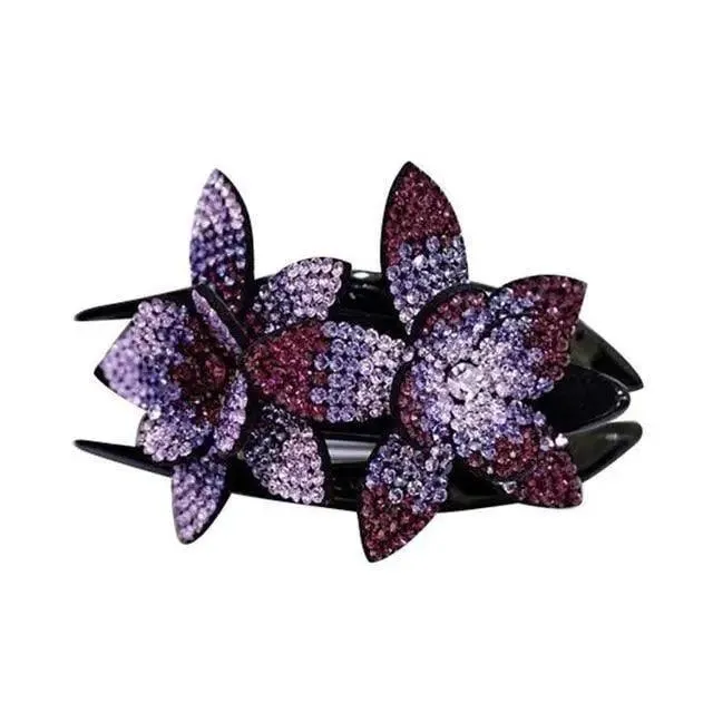 Trendy Rhinestone Double Flower Hair Clip Elegant Crystal Hair Combs Non-slip Comb Rhinestone Hairpins Pearls Design Women Hair Clips Rhinestone Floral Hair Clips For Women