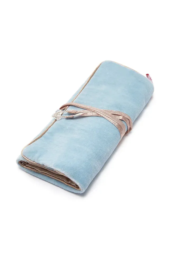 VELVET JEWELRY ROLL - SKY BLUE