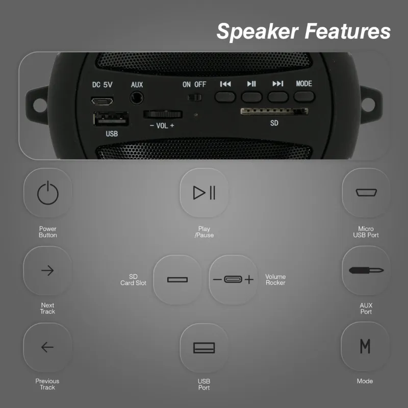 Volkano Bazooka Bluetooth True Wireless Speaker VB018(V1)- Black