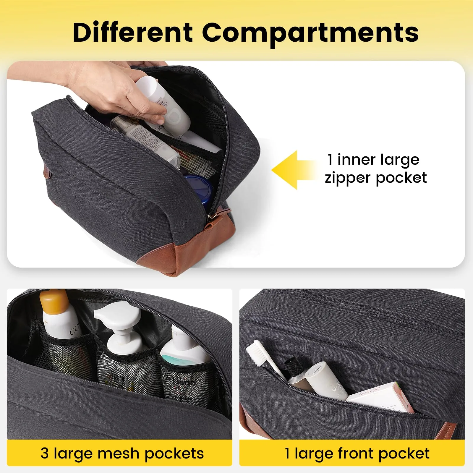 Vorspack Large Toiletry Bag Hanging Dopp Kit for Men Water Resistant Canvas Shaving Bag with Large Capacity for Travel - Dark Grey