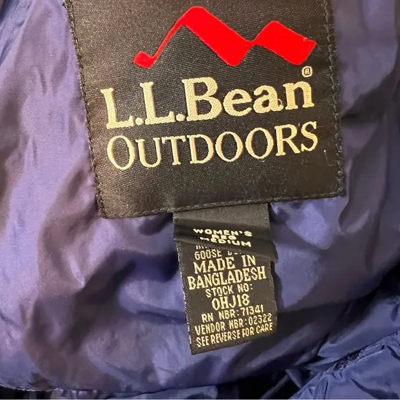 Warm L.L. Bean Winter Goose Down Coat, Removable Hood, Zip Pockets, Inside Zip