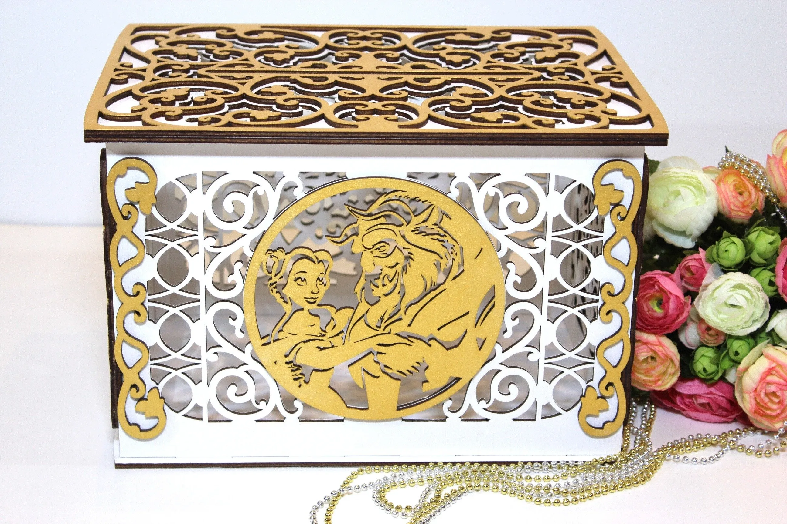 Wedding Card Box With Lock, Beauty Beast, Wedding Card Holder handmade