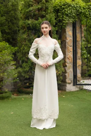 White Silk Ao Dai | Modern Vietnamese Bridal Dress (#ALLY)