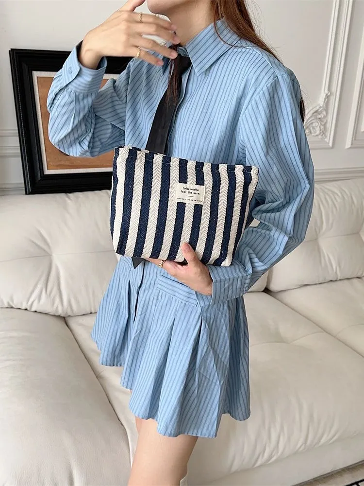 Women's Striped Make-up Toiletry Storage Large Capacity Cosmetic Bags