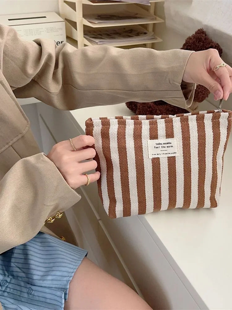 Women's Striped Make-up Toiletry Storage Large Capacity Cosmetic Bags