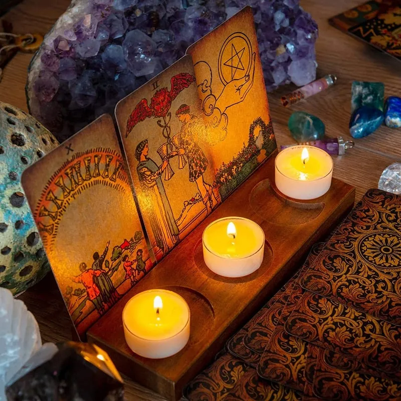 Wood Triple Moon Stand Wooden Tarot Card Candle Display Holder Altar Supplies